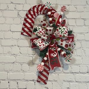 Christmas Candy Cane Wreath Peppermint Theme, Candy Cane Door Hanger
